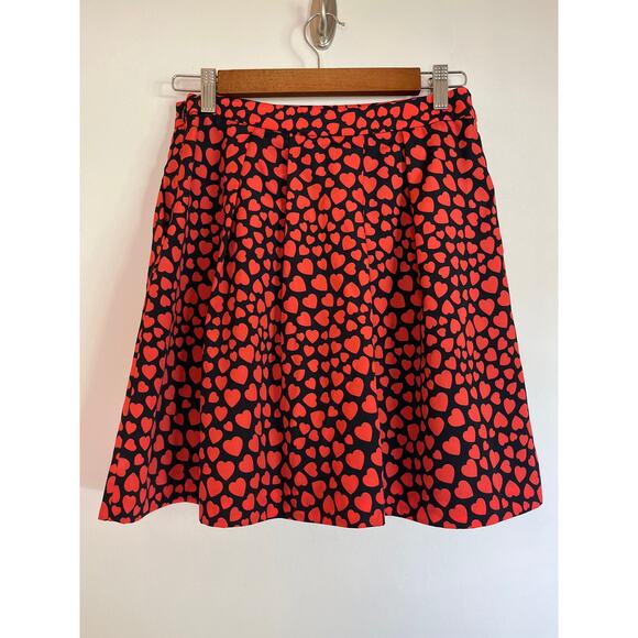 J. Crew Novelty Heart Print A-Line Mini Skirt Size 2 Red Navy Pockets Valentine - Picture 2 of 7